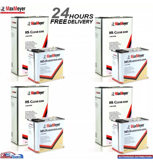 4x Max Meyer 0200 2K Clear Coat Car Lacquer 7.5ltr Std Kit With 6000 Hardener